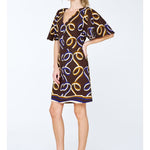 Ribbon Print Brown Mini Dress, Detail - Ciebon