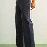 Straight Wide Leg Denim, Navy, Raw Hem Detail - Miou Muse