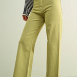 Straight Wide Leg Denim, Olive Mist, Back View - Miou Muse