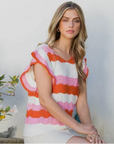 Rib Knit Flutter Sleeve Top