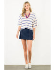 Short Sleeve Striped Knit Top