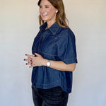 Denim Boxy Button Up Blouse, Styled - THML