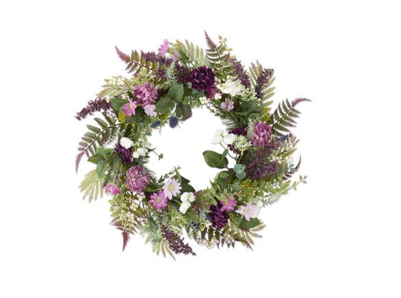 26 inch Purple &amp; White Perennials Spring Wreath - Chatsworth Boutique