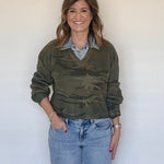 Camo Sweater with Denim Collar by Vintage Havana, front view