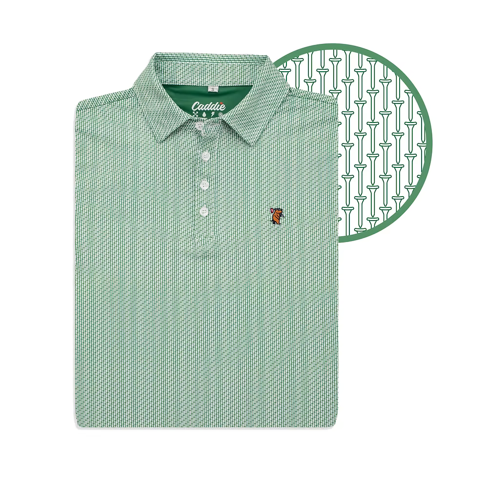 Caddie Green Tee Polo, Golf Tee Print - Chatsworth Boutique