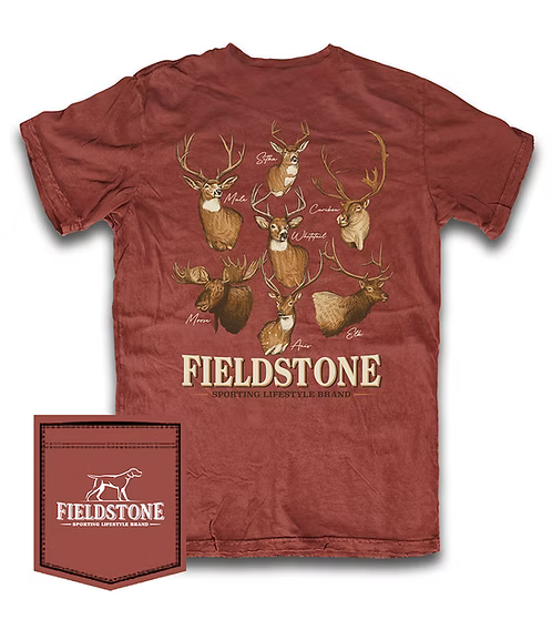 North American Deer Tshirt in maroon by Fieldstone - Chatsworth Boutique, Fairhope Alabama