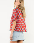 Red Block Print Blouse