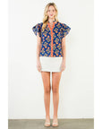 Flutter Sleeve Floral Detail Top