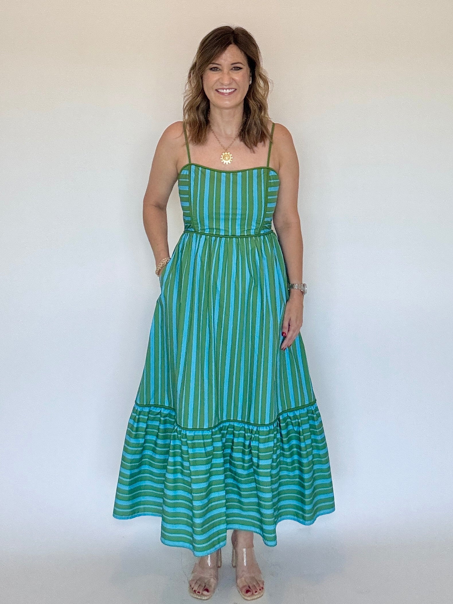 Turquoise Green Stripe Midi