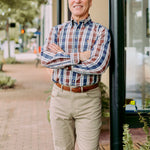Button Down Top Soil Plaid by Southern Casanova, styled on model - Chatsworth Boutique