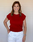 Red Cap Sleeve Knit Blouse