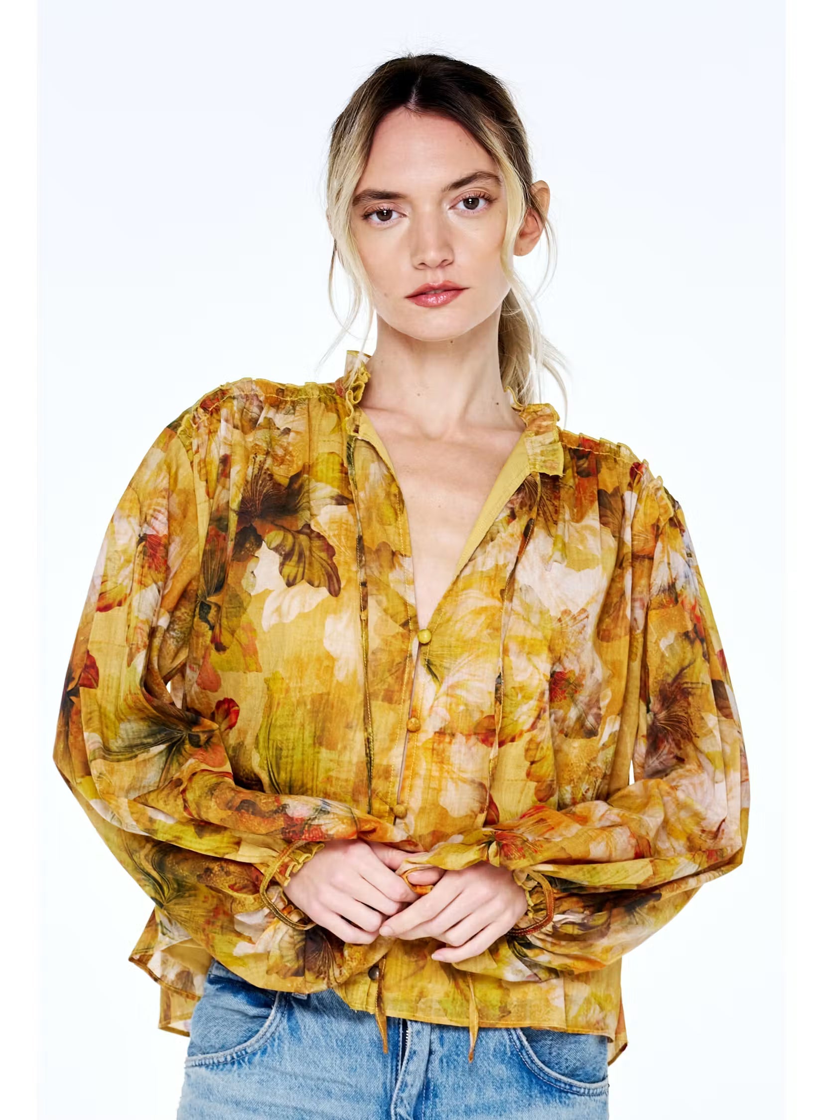Golden Multi Button Blouse - Ciebon