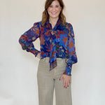 Tie Neck Long Sleeve Floral Blouse by Sugarlips, view 2