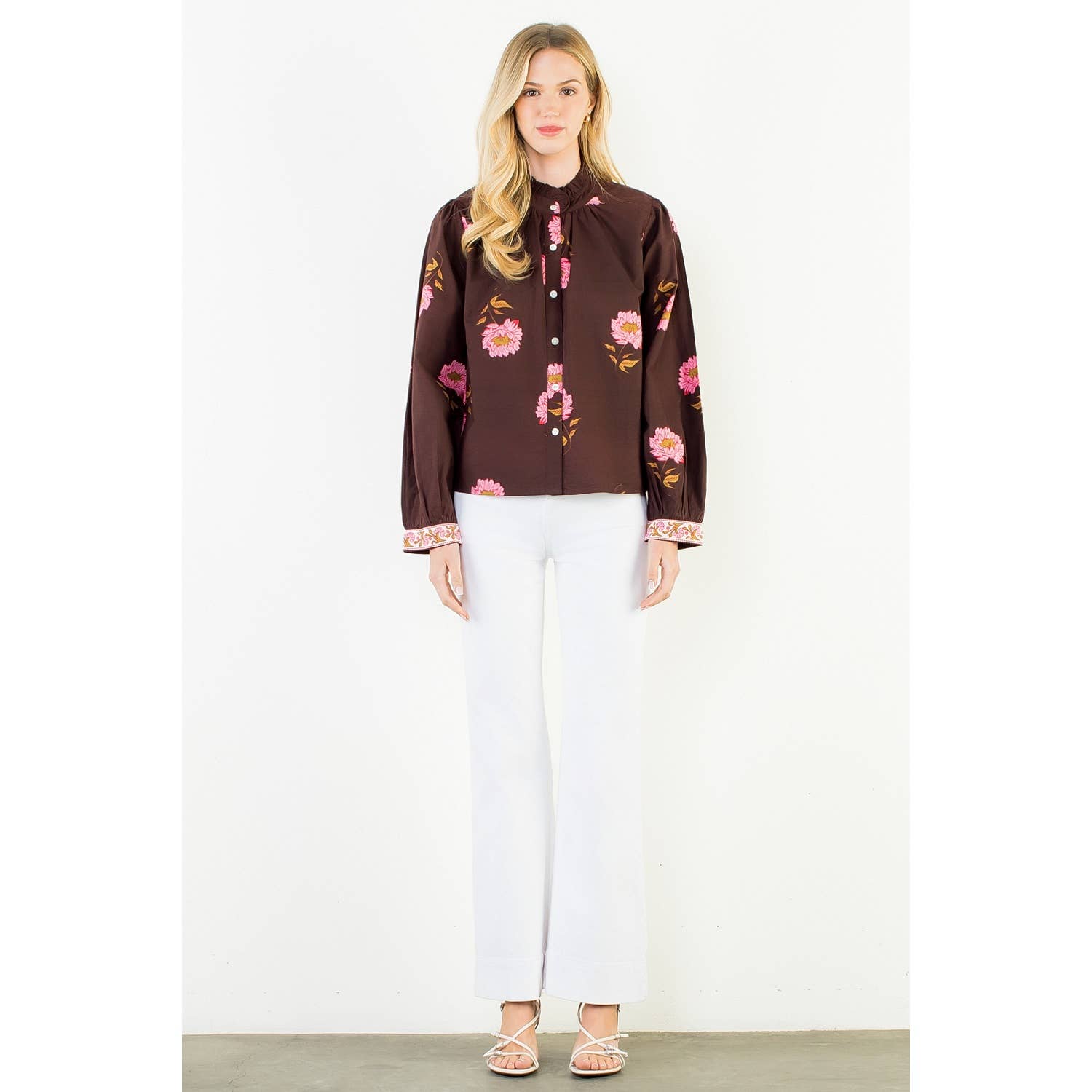 Long Sleeve Floral Top With Pattern Cuffs - Chatsworth Boutique