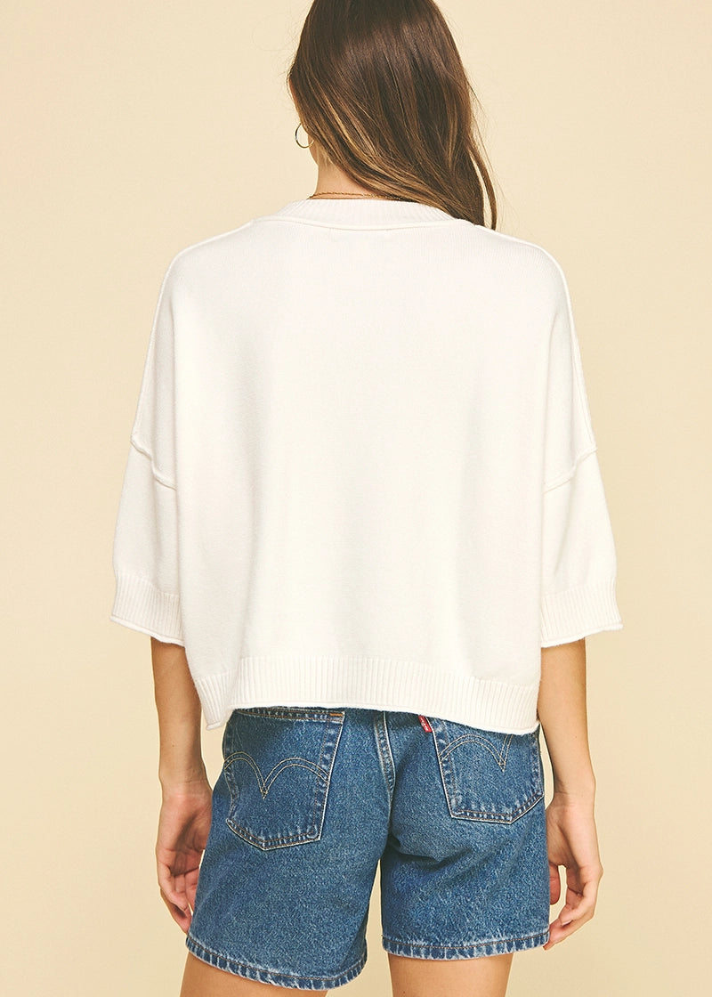 Short Sleeve Sweater, White, Detail - PINCH