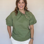 Olive Gold Button Blouse - THML