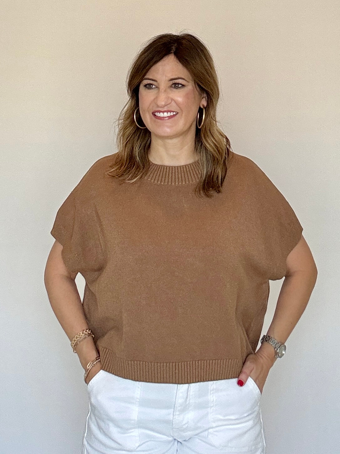 Solid Sweater Vest Blouse Camel - PINCH