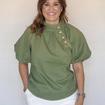 Olive Gold Button Blouse - THML