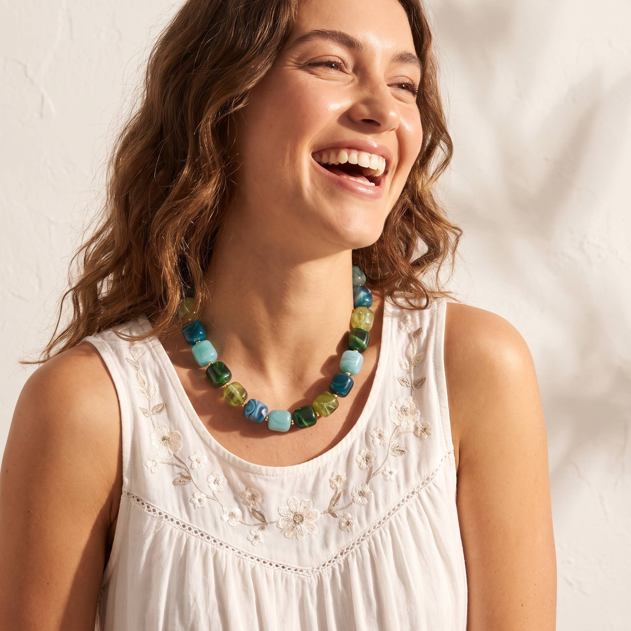 Chunky Square Bead Necklace Earth by Cape Diablo, view 2