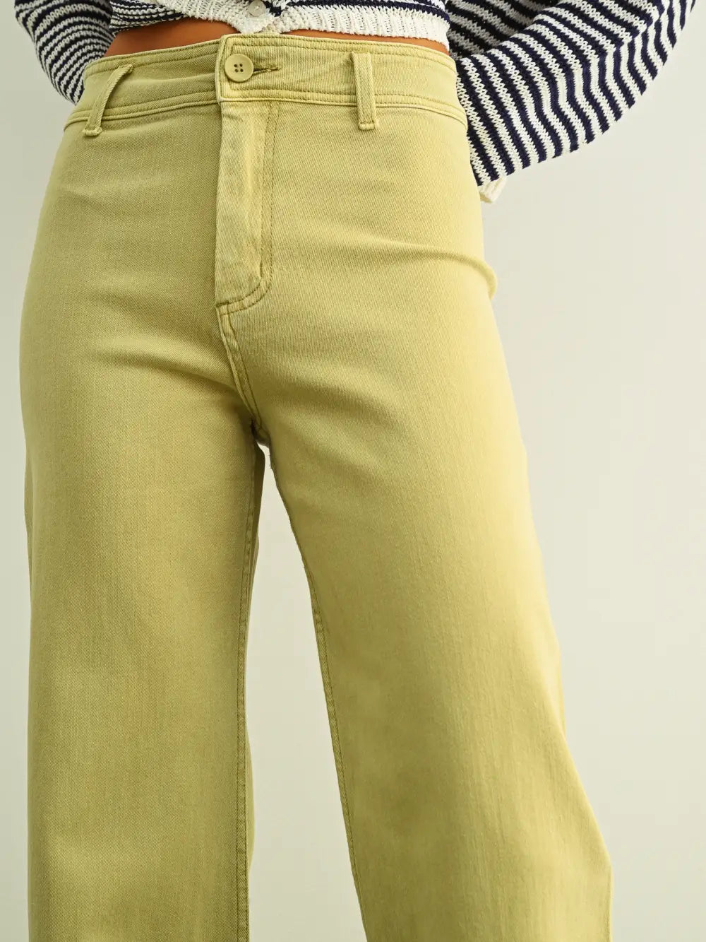 Straight Wide Leg Denim, Olive Mist, Raw Hem Detail - Miou Muse