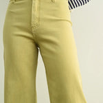 Straight Wide Leg Denim, Olive Mist, Raw Hem Detail - Miou Muse
