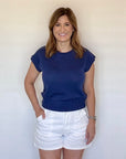 Blue Cap Sleeve Knit Blouse