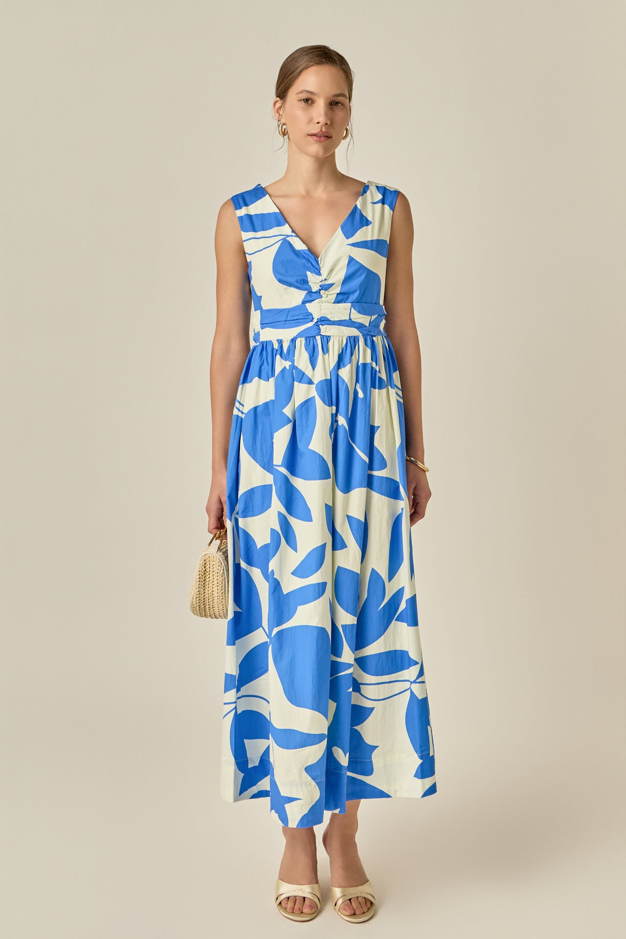 Blue/White Ruched Midi Dress