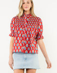 Red Block Print Blouse