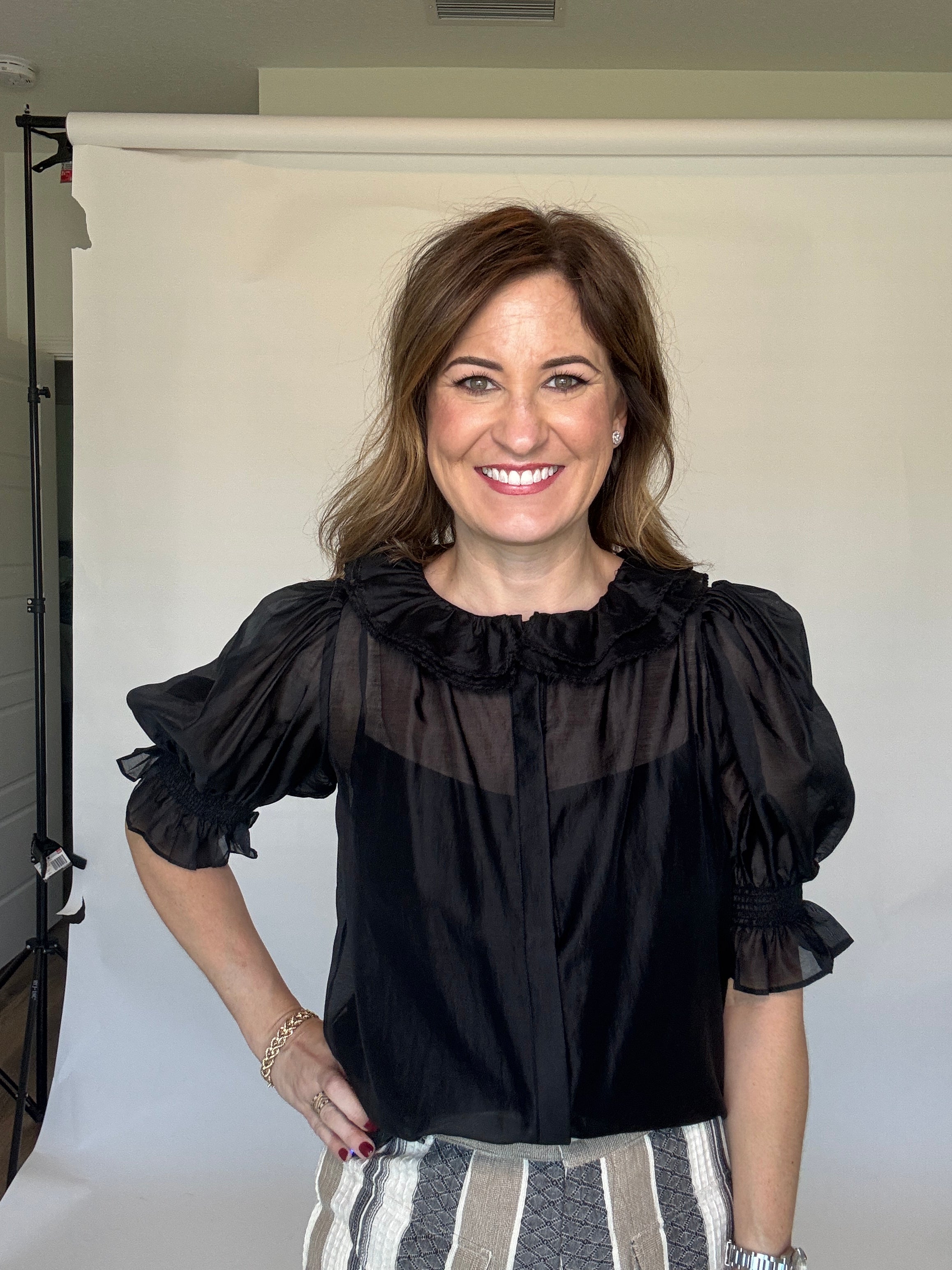 Black Ruffled SS Blouse