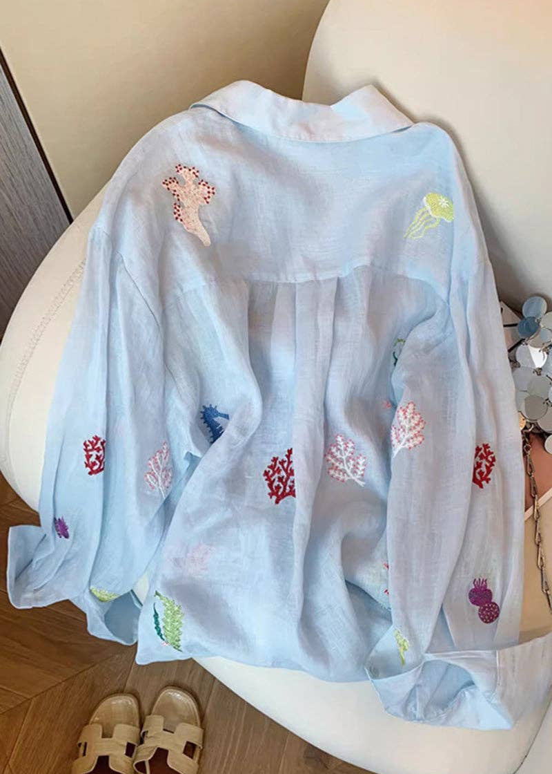 Lt. Blue Embroidered Button Down