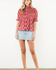 Red Block Print Blouse