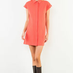 Red Orange Collared Shirtdress Mini - THML