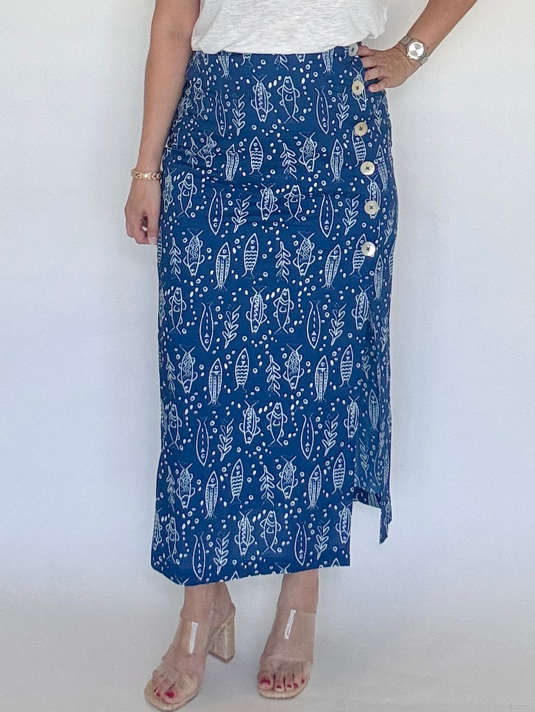 Button Detail Fish Skirt - THML