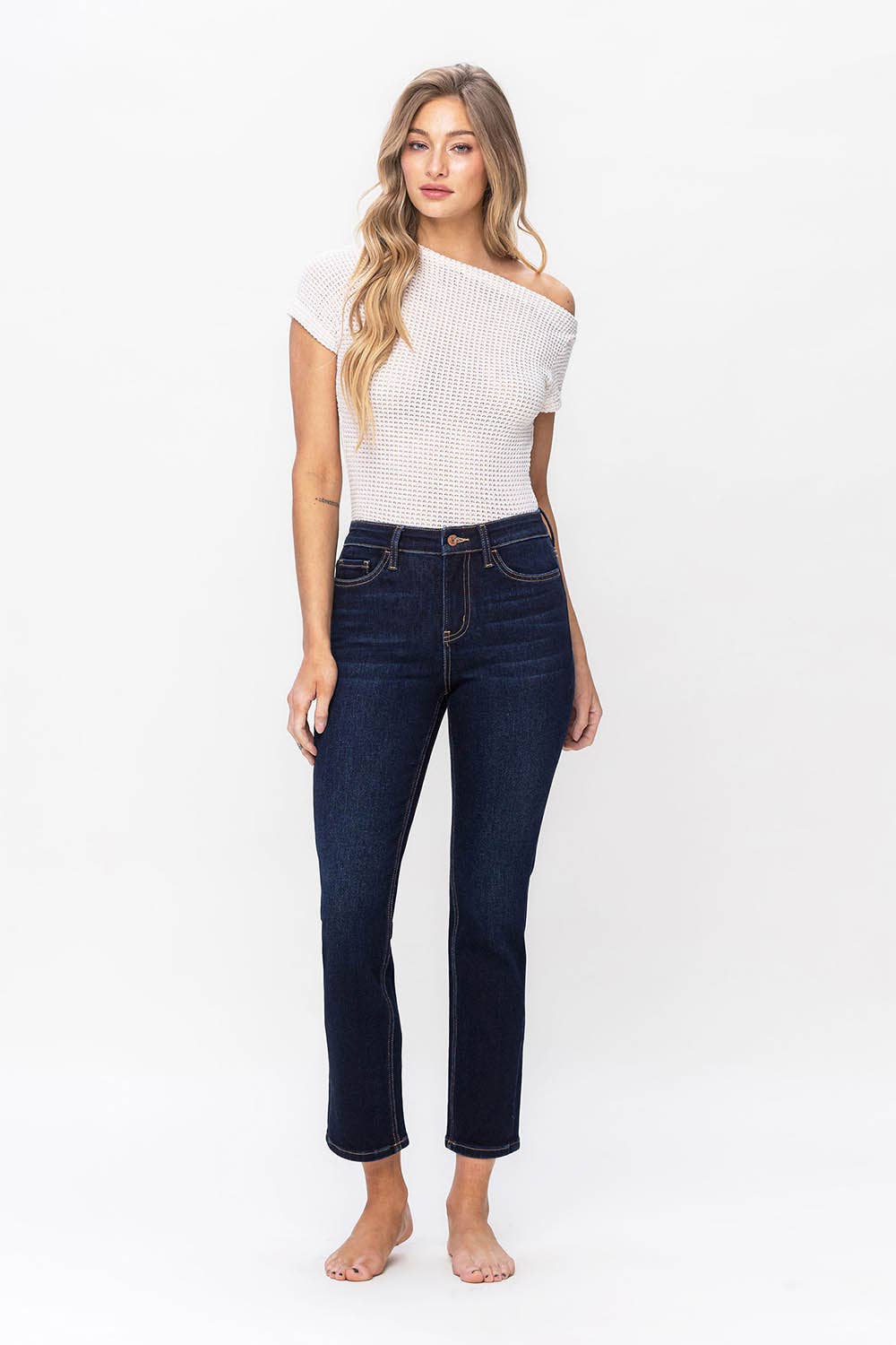 high rise ankle length slim jeans