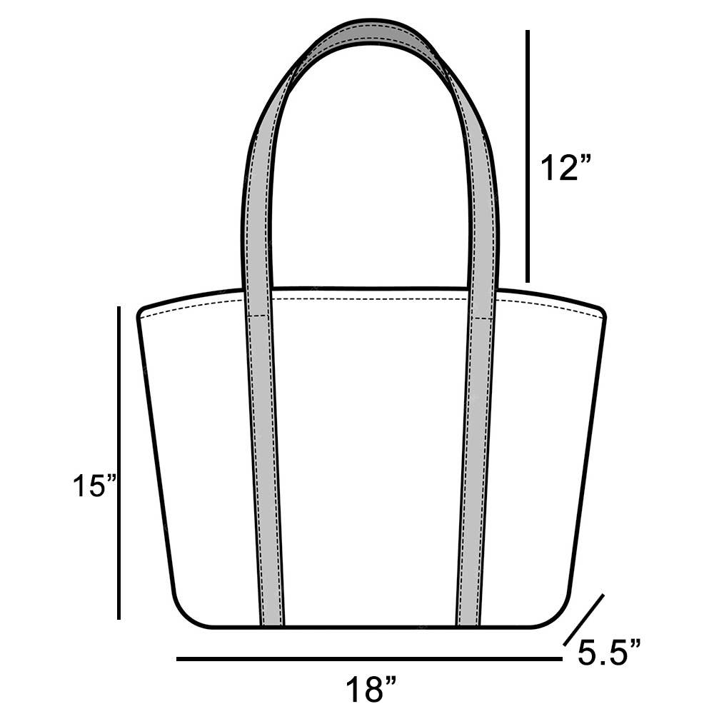Measurement chart of a tote bag with dimensions labeled