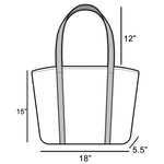 Measurement chart of a tote bag with dimensions labeled
