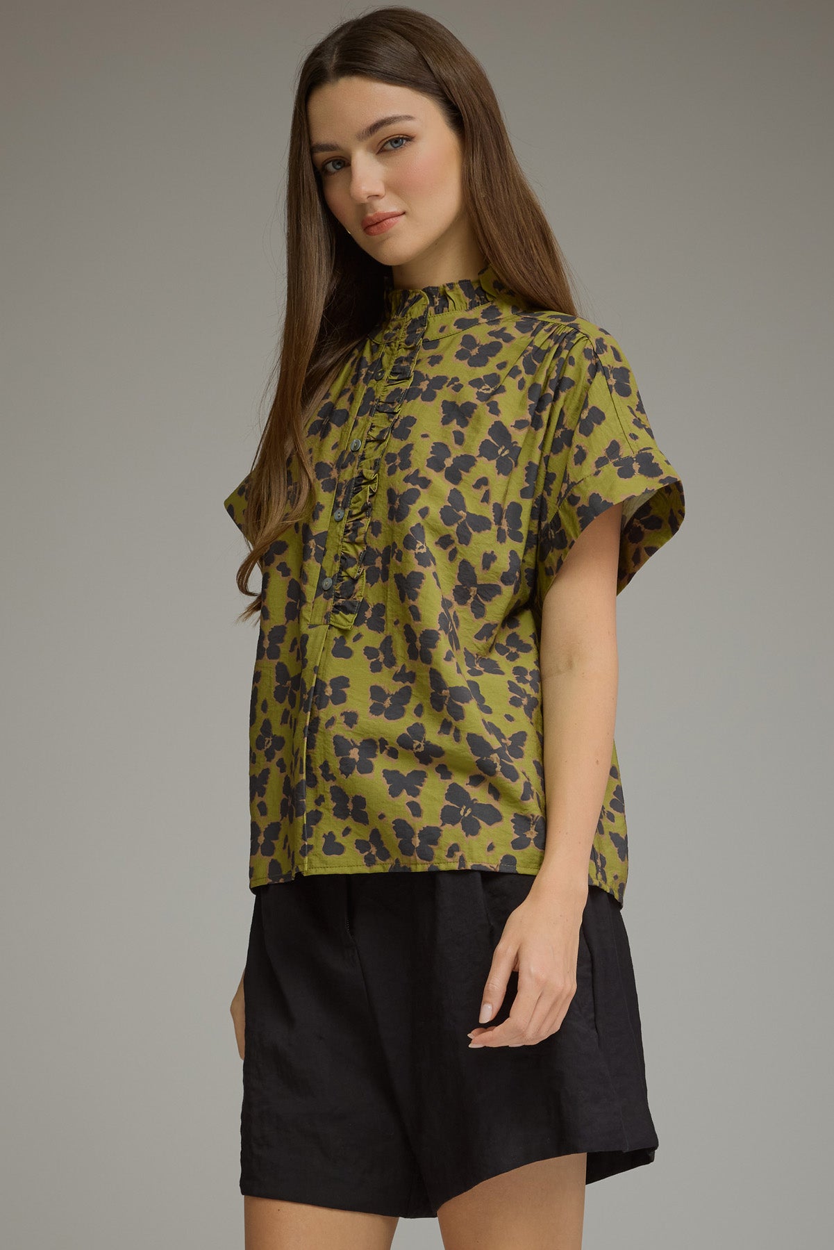 Cheetah Print Blouse Olive - Chatsworth Boutique