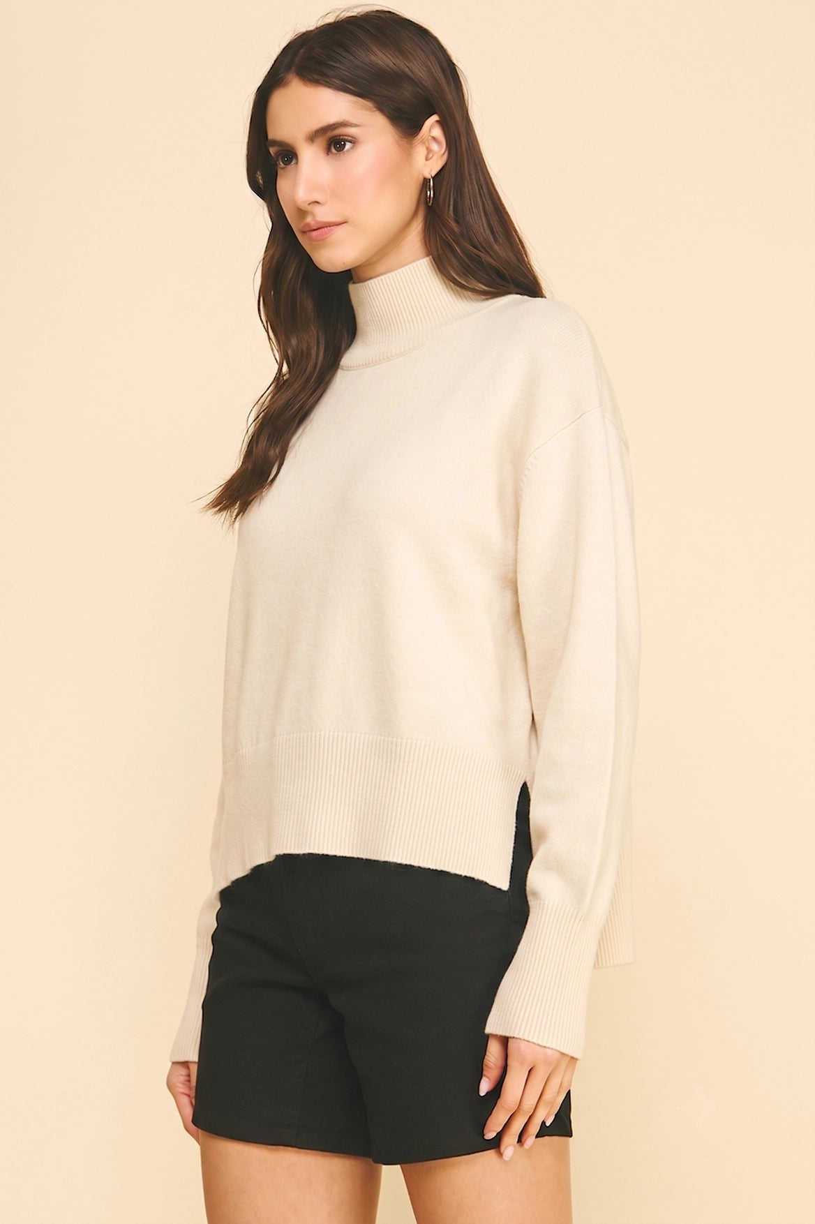 Turtleneck Hi/Lo, Ivory, Detail - PINCH
