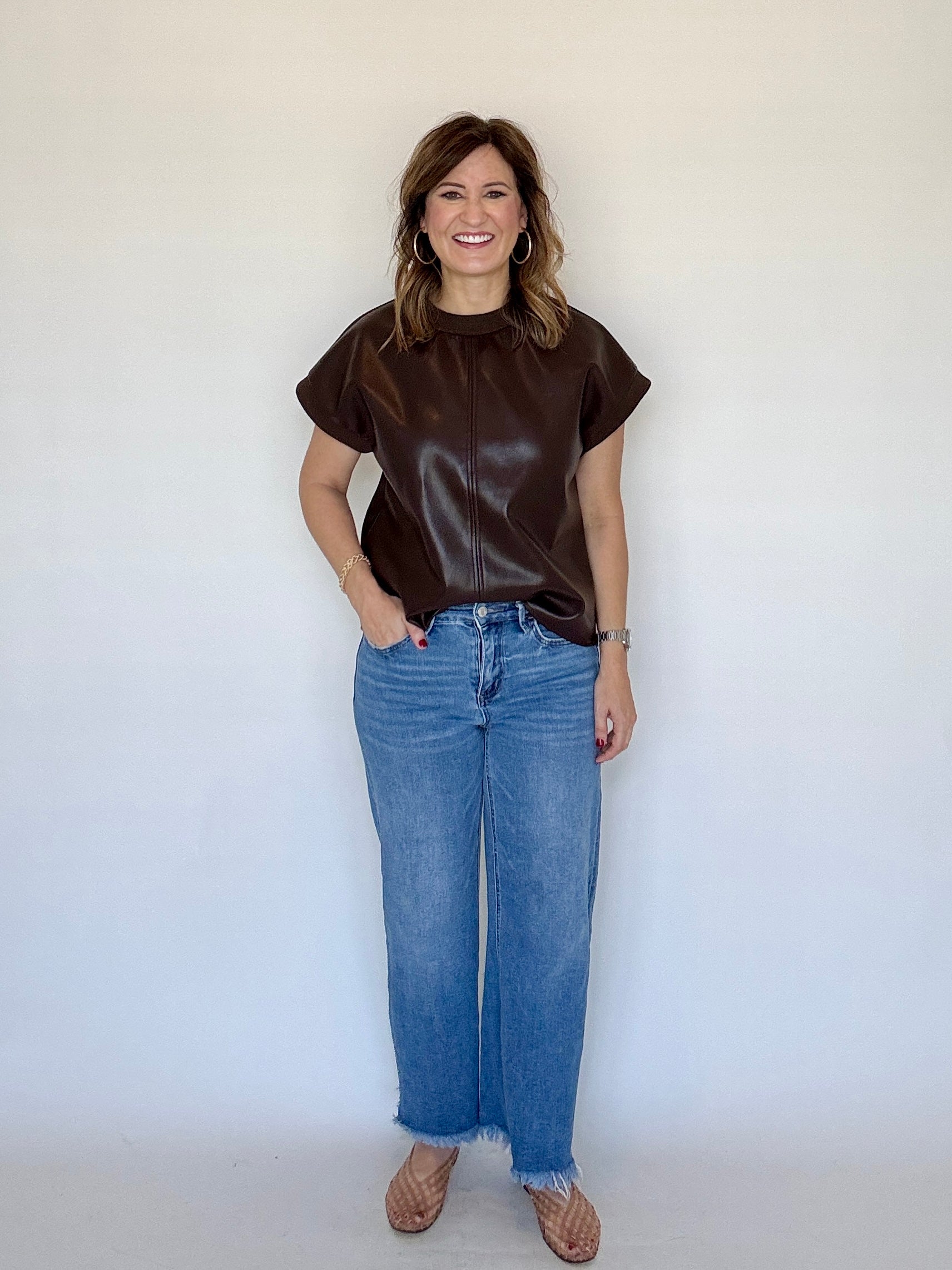 Leather Short Sleeve Top