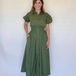 Olive Smock Waist Midi, Detail - Entro