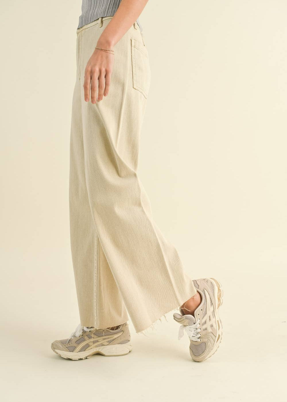 Straight Wide Leg Denim Beige