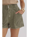 Olive Green Denim Shorts