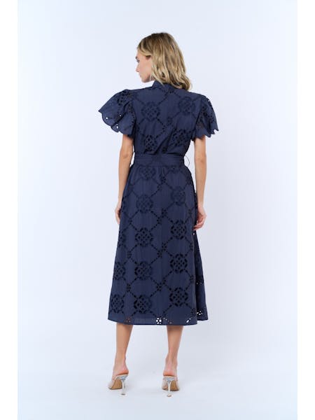 Navy Eyelet Midi Dress