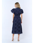 Navy Eyelet Midi Dress