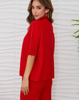 Rib Contrast Sweater Red
