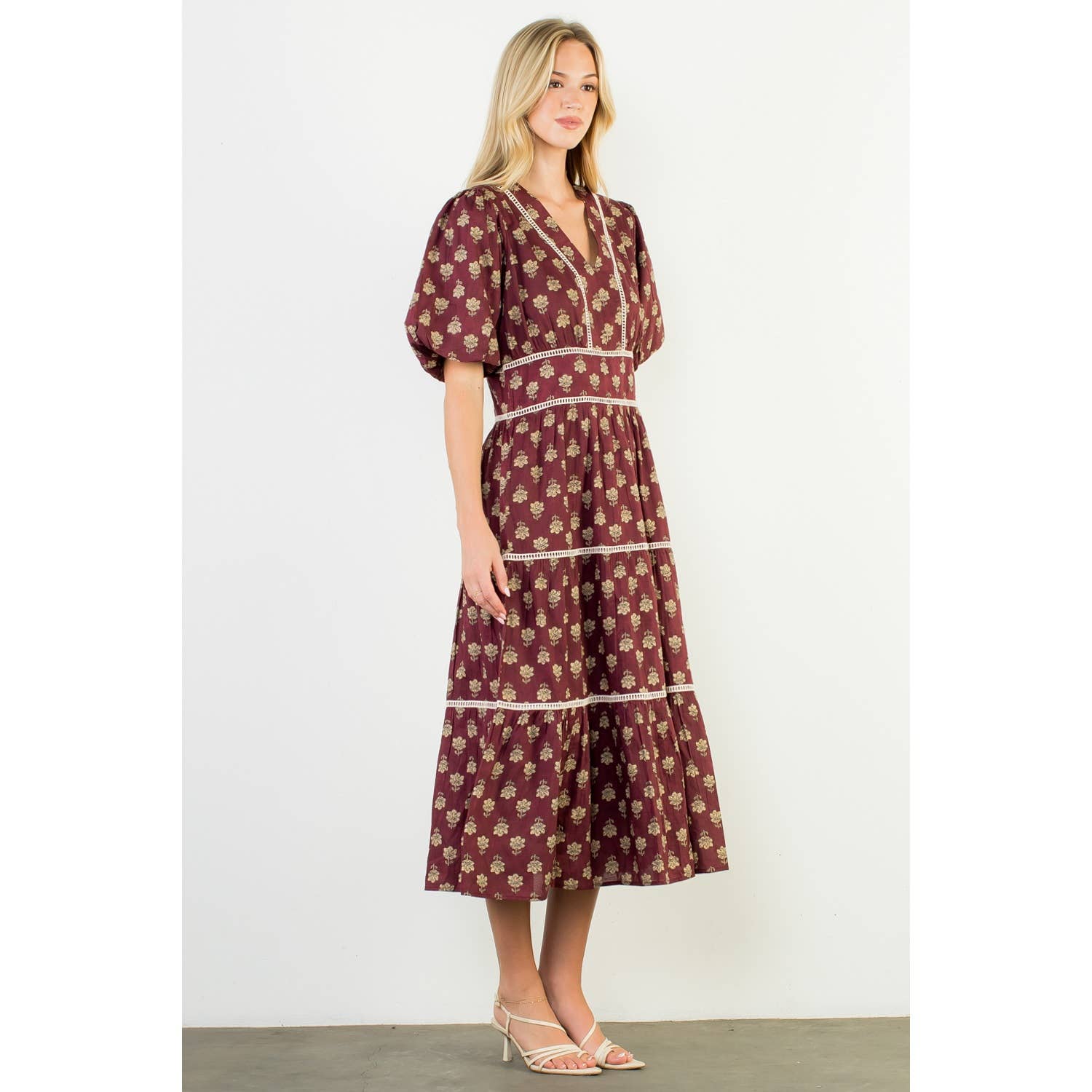 Puff Sleeve Block Print Dress