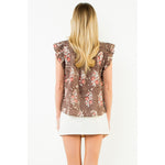 Brown Flutter Sleeve Button Top, Styled - THML