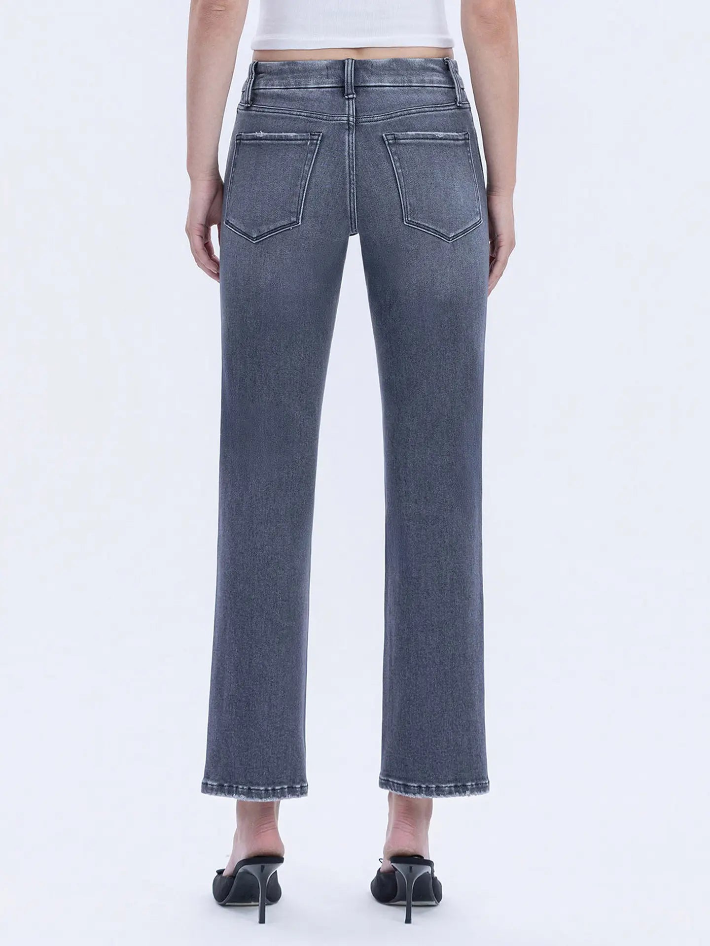 Mid Rise Grey Ankle Straight Jean, Back View - VERVET
