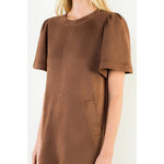 Chocolate Suede Short Sleeve Dress, Detail - THML