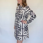 White/Black Cotton Shirtdress, Side View - Azura